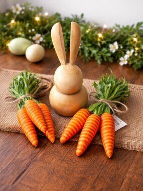 Rustic Wooden Bunny & Carrot Bundle – Easter / Spring Decor